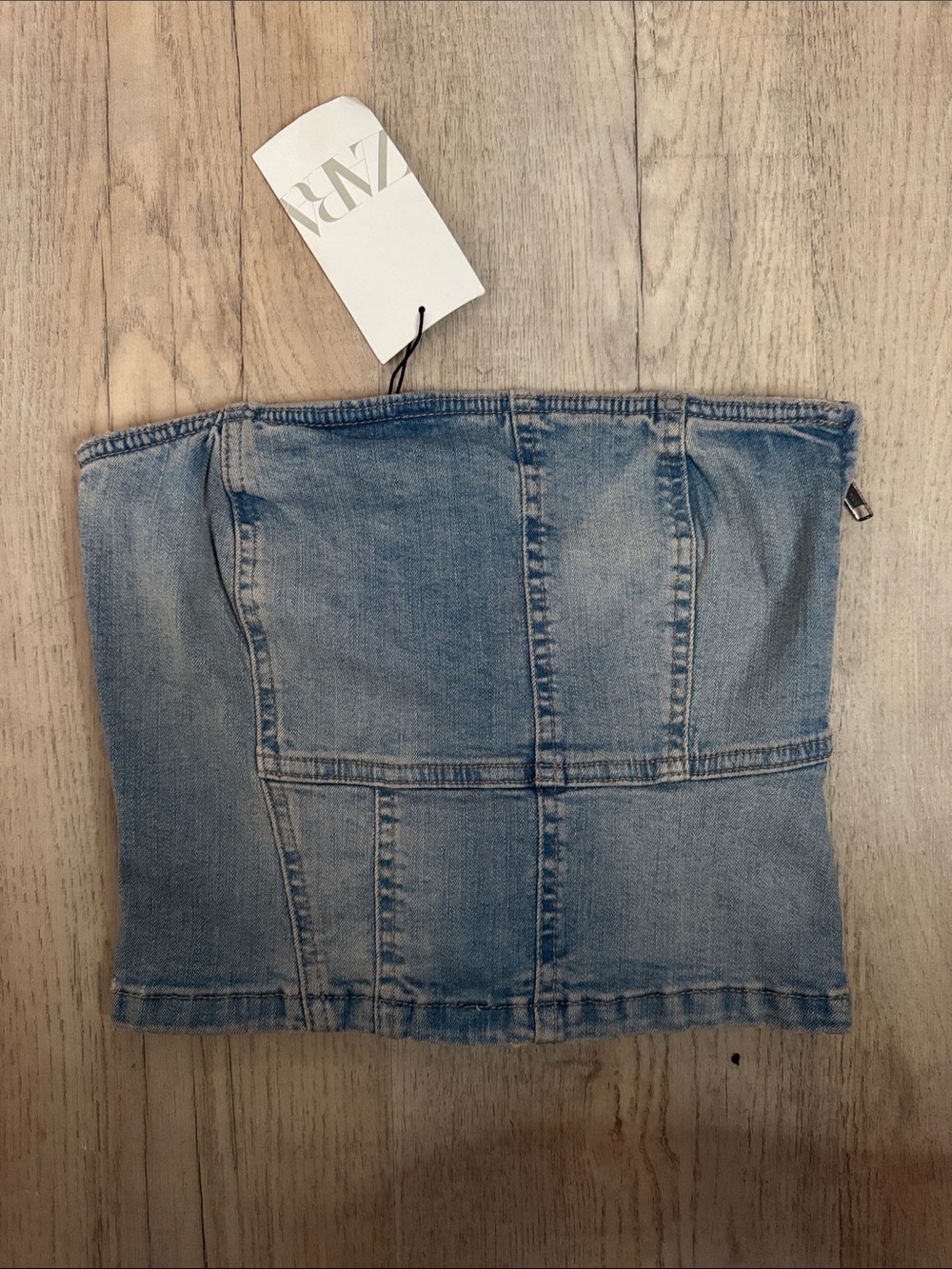 Zara NWT Denim Patchwork Tube Top size Small